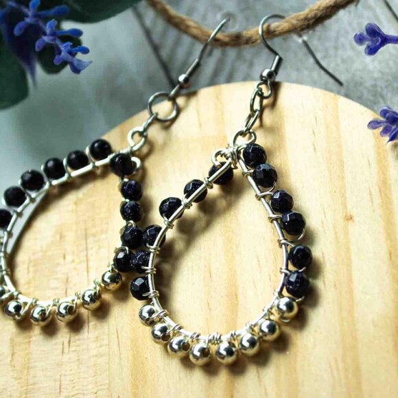 Teardrop Earrings with Blue Sandstone and Silver Accent Beads - Picture 8 of 12
